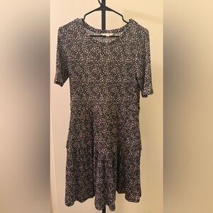 LC Lauren Conrad Black and Pink Short sleeve floral tiered dress